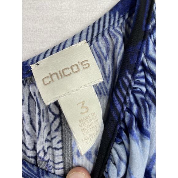 Chicos Dress Sz 3 US XL 16 Blue Patchwork Jersey Knit A Line Midi Keyhole Cruise - Picture 5 of 8